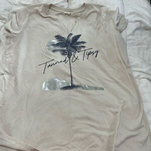 Maurices Tan Graphic Tee with Palm Design